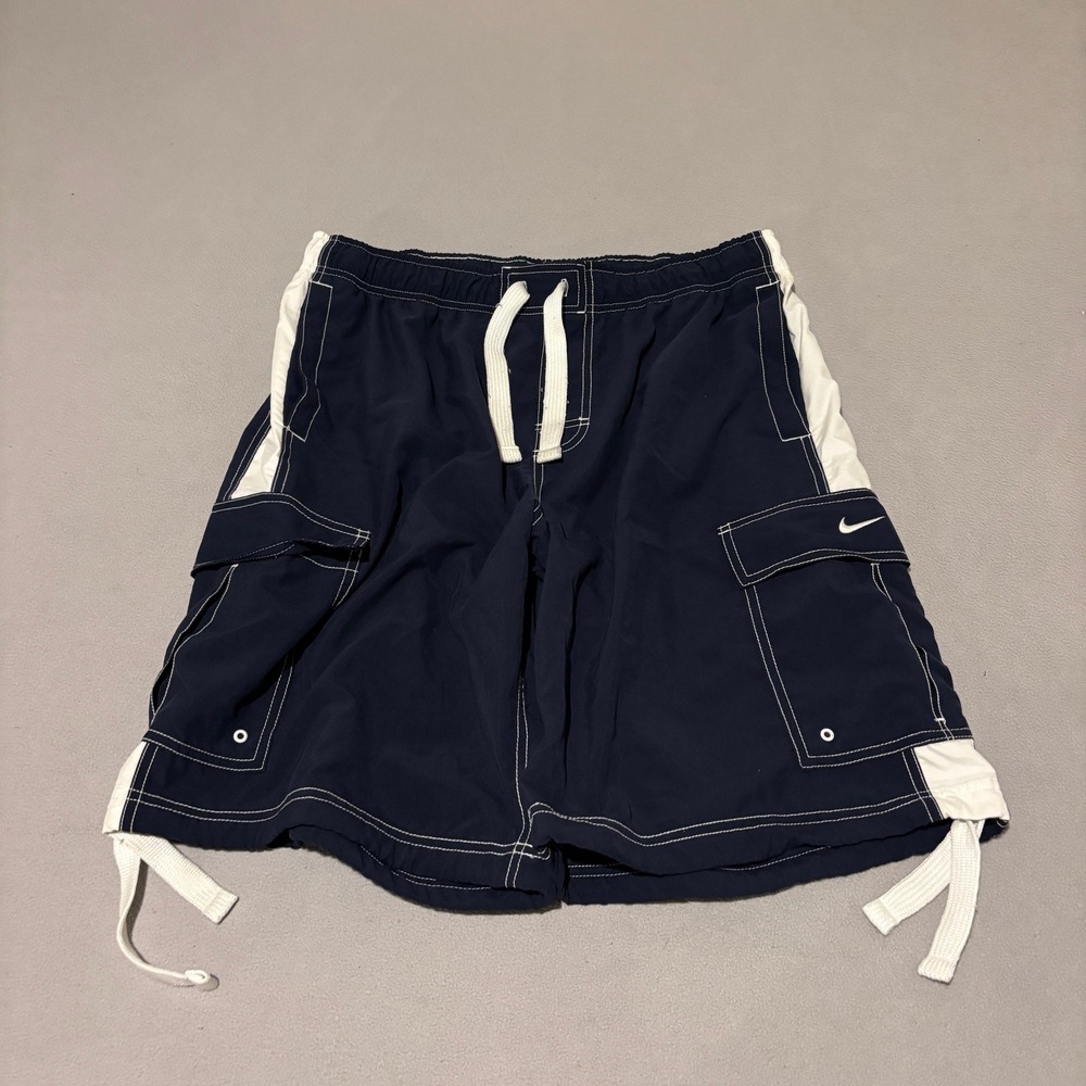 Nike Athletic Dept Mens XL Cargo Board Shorts Navy Blue White Contrast